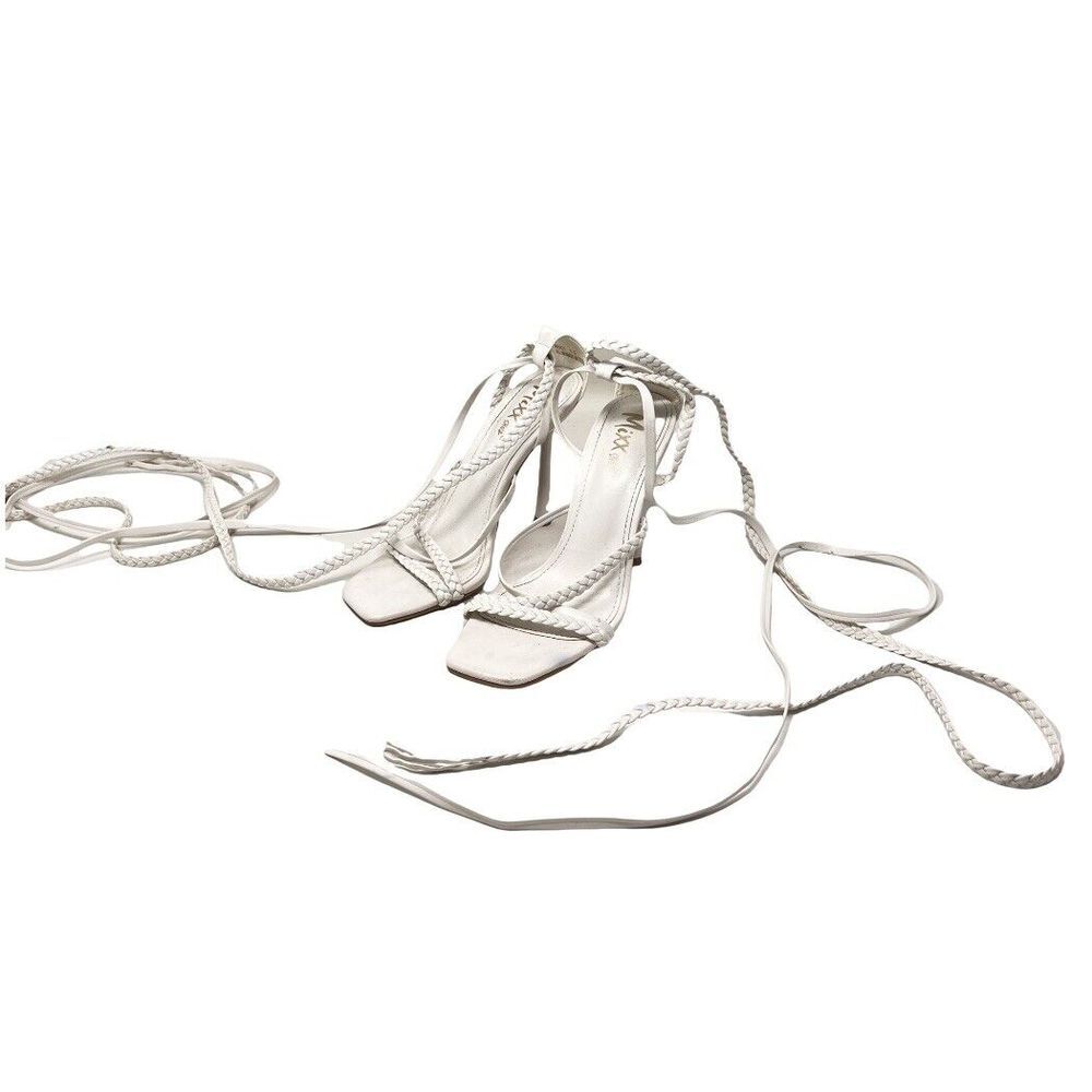 White Gladiator Heels Strappy Braided Tie Up Sandals Size 5.5 Mercy by Mixx Shuz
